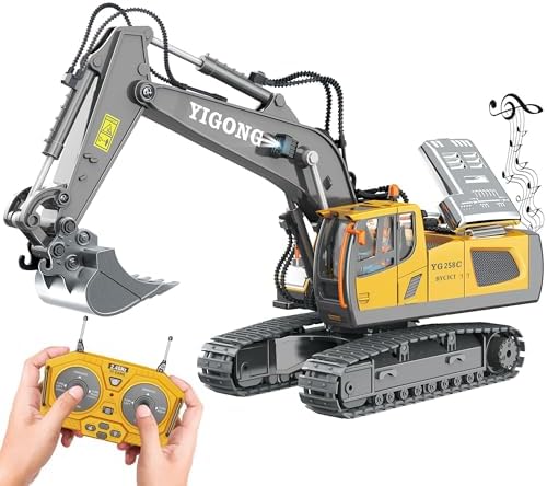 Remote Control Excavator Toy for Boys 4-7, RC Excavator 680-degree Turns with Metal Shovel Lights & Sounds and 2 Batteries,Construction Toys Best Birthday Gifts for Boys 6 7 8 9 10 11 Year Old