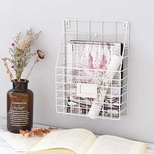 Bodyplus Wall Mounted Magazine Rack – Metal Hanging Literature Holder for Magazines, Newspapers & Mail – Vertical Display Organizer for Home, Office, Waiting Rooms & Stores (WHITE)
