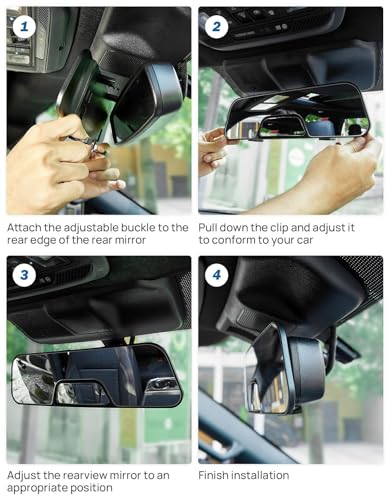 Image of Rear View Mirror, 12 Inch Panoramic Anti-Glare Rearview with baby Mirror, Interior Clip-on Wide Angle Convex to Reduce Blind Spot, Effectively for More Car SUV Trucks