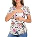 Bearsland Womens 3 Packs V Neck Nursing Tops Maternity Breastfeeding Tee Shirts,White dot+Army Green+White Rose,L