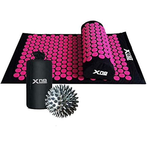XN8 Yoga Acupressure Mat Pillow Set Acupoint Acupuncture Reflexology Mat For Massage-Pain Relief-Stress Reduction-Therapy-Relaxation with Carrying Bag and Strap(BLACK/PINK) Cover