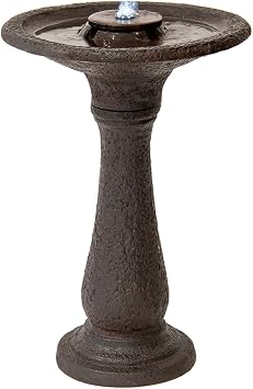 XBrand 23.43" H Resin/Stone Powder/Glass Fiber 1 Tier Water Feature for Outdoor Decor, Birdbath Fountain, Garden Water Feature, Zen Fountain, Lawn and Garden Decor, Dark Brown, AMB3604