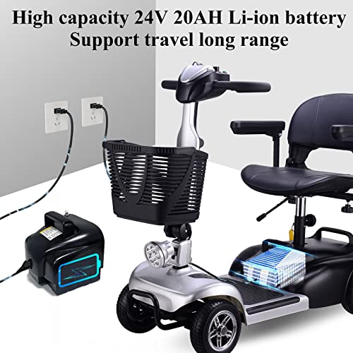 Astgke 4 Wheel Powered Mobility Scooters，Mobility Scooters for Seniors，Folding Electric Wheelchairs for Adults Collapsible and Compact Duty Travel Scooter with Dual Battery and Basket(Silver) - Thumbnail 6
