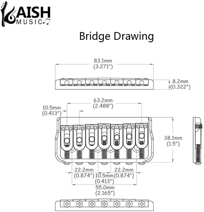 KAISH Black 7 String Guitar Fixed Bridge Electric Guitar Hardtail Bridge for Strat/Tele Guitars