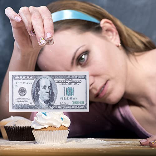 50 PCS Edible 100 Dollar Bill Image Cupcake Toppers Made of Wafer Paper Fake Money Cake Decoration for Baby Shower Birthday Anniversary Party Supplies Big Size Thin - Thumbnail 3