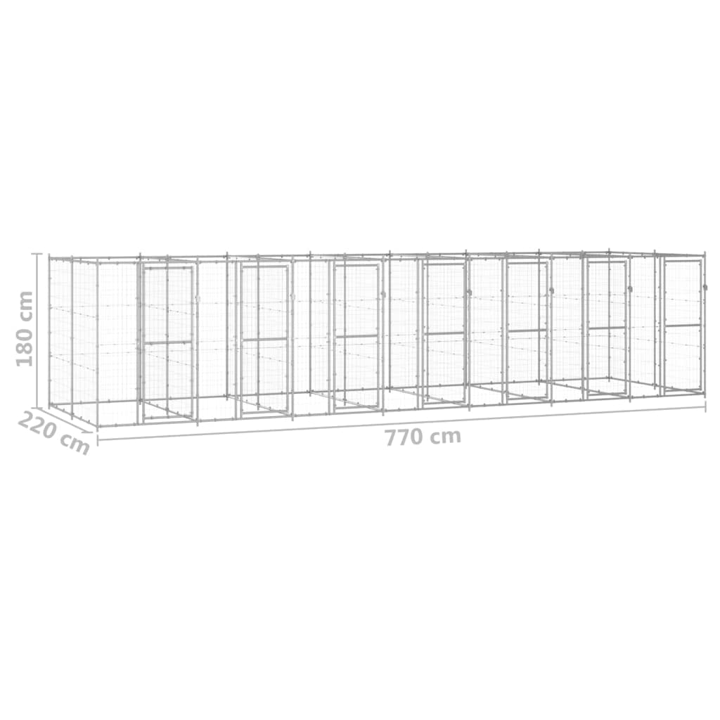 vidaXL Gabbia per Cani da Esterno in Acciaio Zincato 16,94 m²