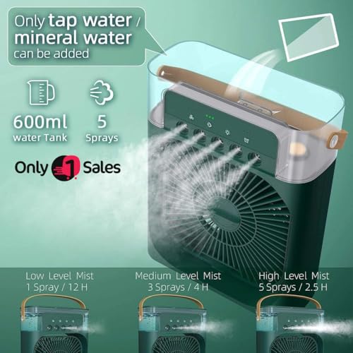 Image of Mini Air Cooler | 3-in-1 AC, Humidifier & Purifier | 7-Color LED Lights, Timer, USB Powered | Silent Operation | Personal Cooling for Room, Office, Travel & Desk Use