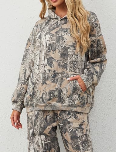 Image of Dsewpaur Camo Hoodie For Women Oversized Long Sleeve Drop Shoulder Fleece Hooded Sweatshirt Pullover With Pocket Outfits