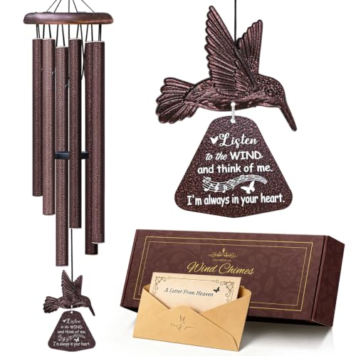 Image of Memorial Wind Chimes with Hummingbird,Sympathy Gifts for Loss of Loved One,Windchimes in memory of a loved one prime,Condolences Remembrance Bereavement Funeral gift
