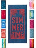 Strandtuch, Strandtücher 90x180 cm Baumwolle Frottee Velours Badetuch, Badetücher Summer Time Blau Rot