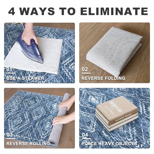 KILOCOCO Runner Rug 2x6 Hallway Runner Rugs Washable Kitchen Runners Non Slip Printed Distressed Blue Laundry Room Rug, Low-Pile Soft Rug Runners for Entryway Bedroom Living Room Bathroom