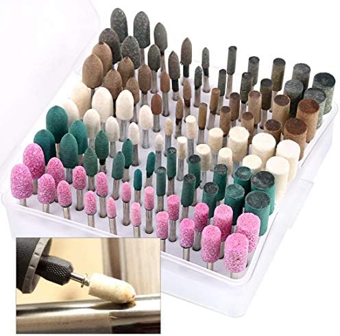 Keadic 100Pcs Rotary Grinding Stone Bits Set Felt Polishing Buffing Wheel for Dremel Rotary Tool, Shank Abrasive Mounted Stone Grinding Bits Abrasive Mounted Stone Sharpening Bit Set for Polishing