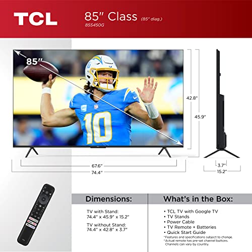 Image of TCL 85-Inch Class S4 4K LED Smart TV with Google (85S450G, 2023 Model), Dolby Vision, HDR Pro, Atmos, Assistant Built-in Voice Remote, Works Alexa, Streaming UHD Television