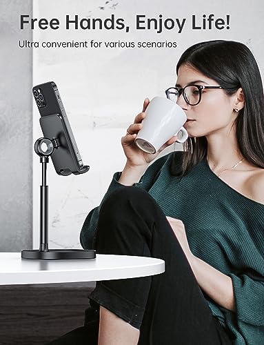 Image of LISEN Cell Phone Stand Adjustable Phone Holer for Desk, Computer Office Desk Accessories for iPhone 16 Holder Women Kitchen Essentials Fits Switch Kindle iPads Tablet 4-10in (Full Black)