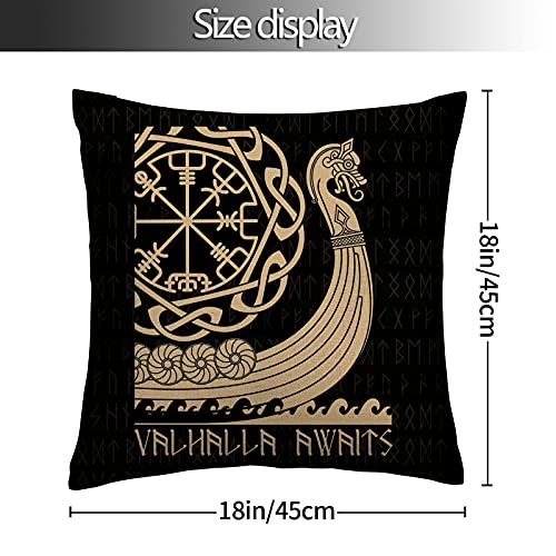 Black Celtic Viking Runic Compass Cushion Cover Throw Pillow Covers Set Of 2 Outdoor Circle Of Norse Runes Dragons Tattoo Couch Pillow Case Cotton Linen 18 X 18 Inches For Couch Sofa Bedroom Chair #TOP1