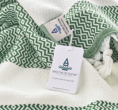 Sea Me At Home Decorative Turkish Hand Towels For Bathroom With Bohemian Design (Set Of 2), 100% Turkish Cotton Farmhouse Boho Kitchen Towel Set, 14 X 29 Inches, Hair Face Dish Tea Towels (Green) #TOP3