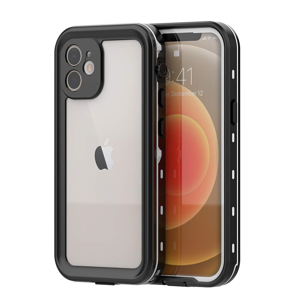 [Taosan] iPhone 12 用 防水ケース IP68防水規格 防雪 防塵 耐震 耐衝撃 アイフォン12 ケース ストラップホール付き 360°全方向保護 (ブラック, iPhone 12)