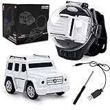 2022 New Mini Remote Control Car Watch Toys, Cartoon RC Small Car Analog Watch (White)