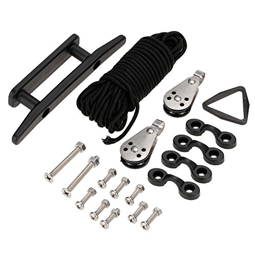 Festnight Kayak Canoe Anchor Trolley Kit Sistema Pulley Cleat Pad olhos com 30ft Rope Kayak Acessóri