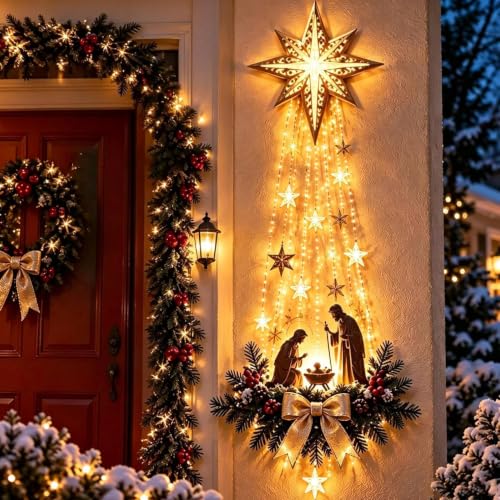 Lighted Nativity Bethlehem Star Wall Decor, Warm LED Christmas Religious Wall Hanging Ornament, Faith Inspired Christmas Decorative Lights for Home Bedroom Fireplace Entryway，#-B - image 6