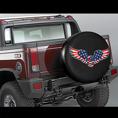 Image of American Flag Winged Skull Patriotic Spare Tire Cover,Universal Wheel Tire Cover for Trailer, RV, SUV, Truck,Camper and Many Vehicle,Weatherproof Tire Protectors(17 inch for Diameter 31 inch-33 inch)