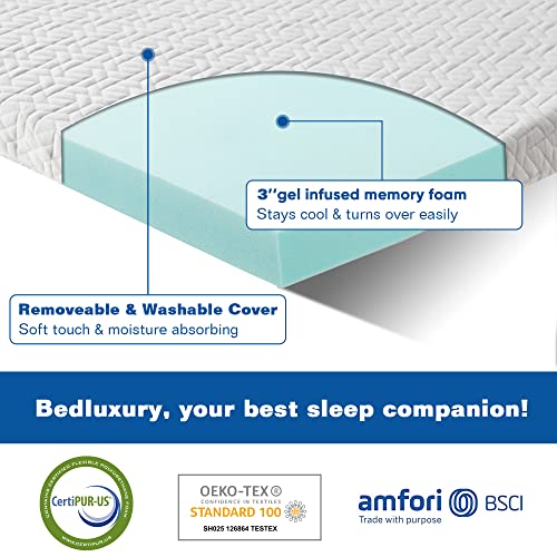 BedLuxury-Mattress-Topper-Memory-Foam-3-Inch-Queen-Size-Gel-Colling-Mattress-Pad-Cover-with-18-Deep-Pocket-for-Back-Pain-Bed-Topper-with-Removable-Bamboo-Cover-Soft-Breathable