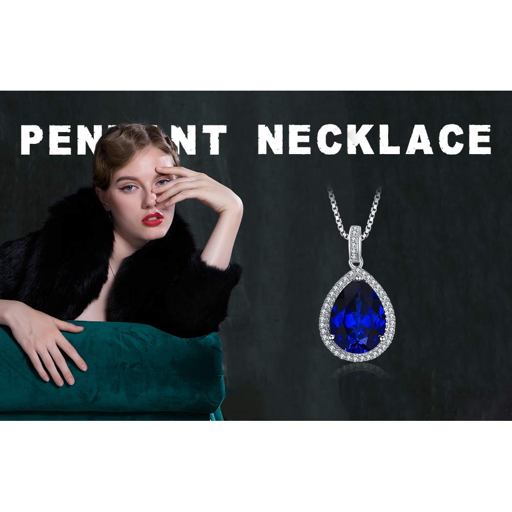 JewelryPalace Collar Halo Mujer Plata con 10.9ct Colgante Zafiro Azul Creado Corte Pera en Cadena de Caja 45cm, Plata de Ley 925, Niña con Piedra Preciosa, Conjunto Joyas Mujer