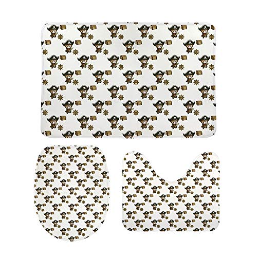 Tapis de salle de bain marron avec contour U housse siège toilette 3 pièces