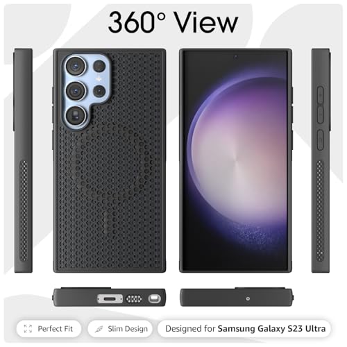Image of Pikkme Back Cover for Samsung Galaxy S23 Ultra 5G | Honeycomb Cooling Design | Silicone Heat Dissipation | Mag-Safe Compatible | Shockproof Camera Protection Bumper Case (Black)