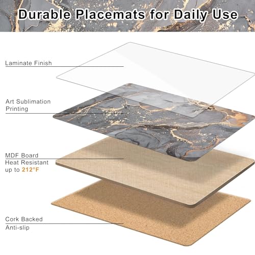 HAOCOO Placemats and Coasters Set of 4, Heat Resistant Waterproof Non-Slip Cork Placemats Table Mats for Dining Kitchen Indoor Outdoor, Easy to Clean Wipeable Place Mats 21.5 x 30cm (Fluid grey) - Cosy Home Interiors HAOCOO Placemats and Coasters Set of 4, Heat Resistant Waterproof Non-Slip Cork Placemats Table Mats for Dining Kitchen Indoor Outdoor, Easy to Clean Wipeable Place Mats 21.5 x 30cm (Fluid grey) - Image 3