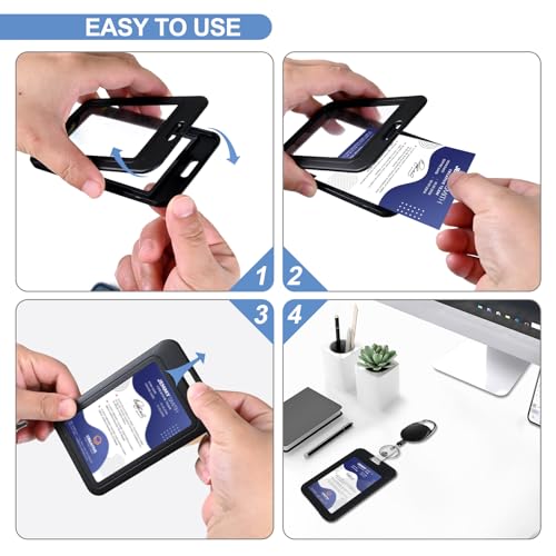 Image of Clear Double Sided Visualization Window Vertical Plastic ID Name Card Holders,Retractable Badge Reels and Lanyard,for Key Card Conference Licenses Passes Nurses Coach Employees School and Office