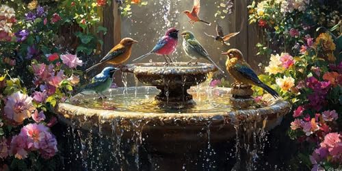 Kit d'art diamant fontaine oiseaux 100x200cm, l'idée cadeau anti-stress