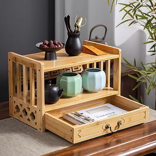 YJKKZQLB Mesa de meditación de altar con cajón, mesa de puja para oraciones, adivinación y culto, mesa de té budista relajante, estante de almacenamiento de escritorio para mostrar tarros, plantas,