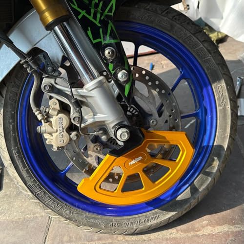 Image of Motorcycle Front Brake Disc Guard, Universal Rotor Protector, Gold Aluminium, Blue Wheel Compatible (Black)