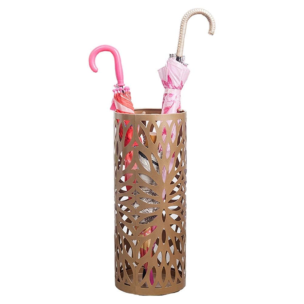 Gardeneea Umbrella Stand, Umbrella Stand Rack,Umbrella Stand Household Hotel,Hollow Umbrella Bucket with 3 Hooks,Multifunctional Umbrella Drain Stand,White (Gold)