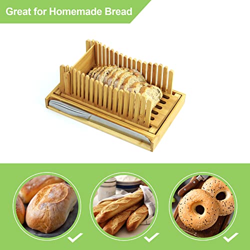image for PURENJOY Bread Slicer For Homemade Bread Bamboo Bread Slicing Guide Wi