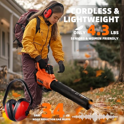 Image of Decerk 21V Leaf Blower Cordless, Electric Snow Blowers with 2X 4.0Ah Battery, Lightweight Blower with Turbo Button, Variable Speed Dial, and Cruise Control for Sidewalks, Garages, Yards & Patios