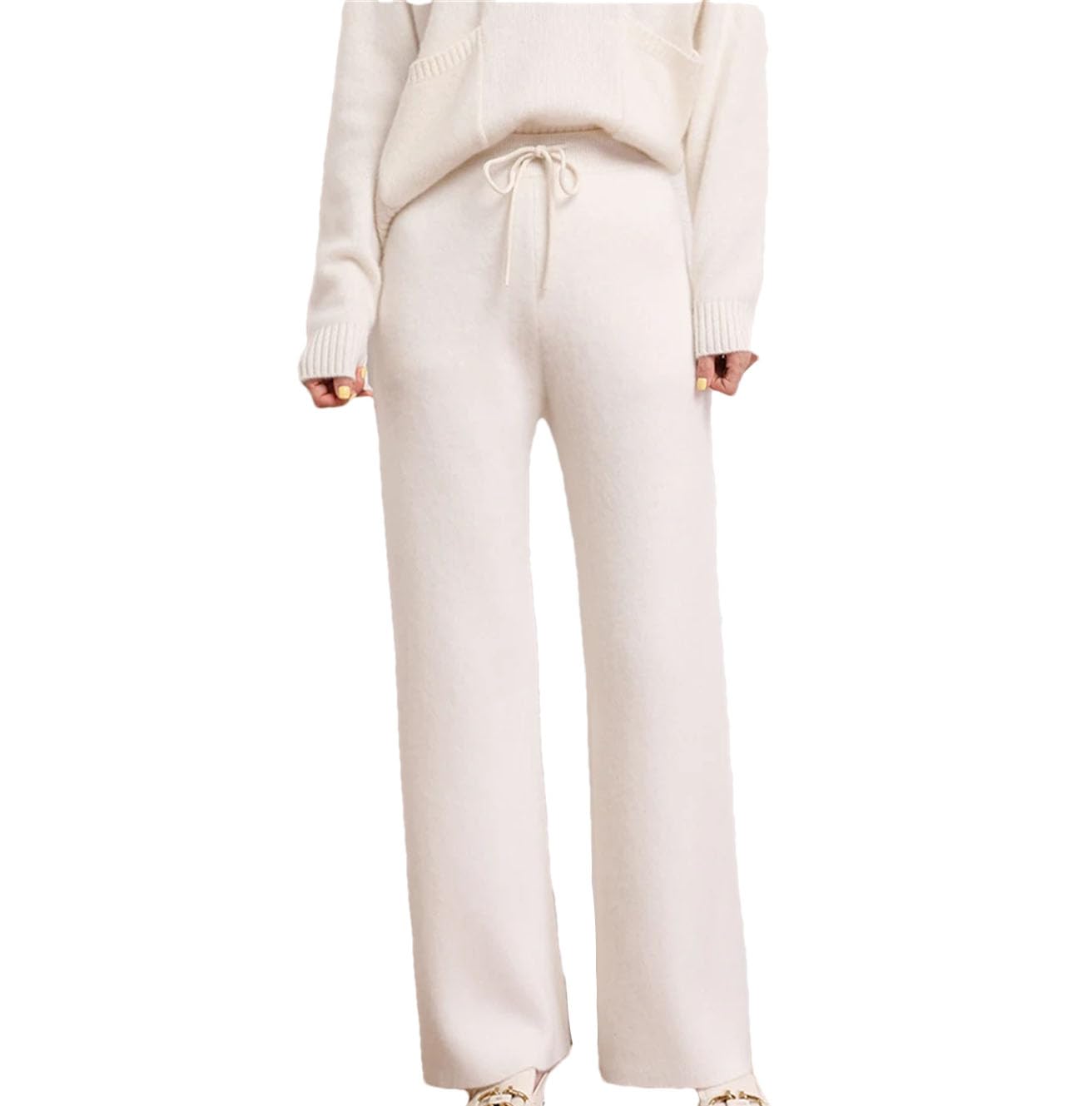 Pantaloni casual da donna in cashmere, a gamba larga, pantaloni a maglia, morbidi, caldi