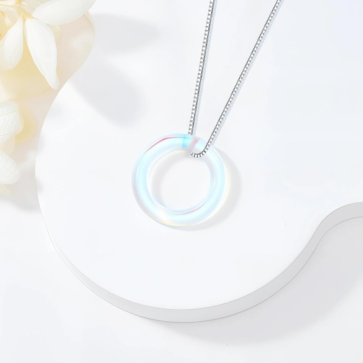 Circle Necklace for Women S925 Sterling Silver Moss Agate/Turquoise/Opal Circle Necklace for Mother’s Day Her - Image 3