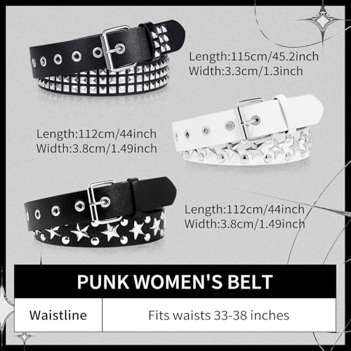 3 Pcs Black Studded Belt, Y2K Belt Star Goth EMO Punk Rock with Bright Pyramid Studded for Women Men (Studded Star)2