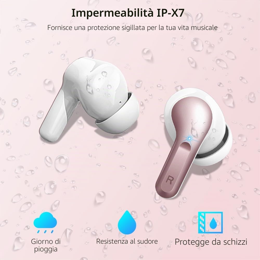 Ordtop Cuffie Bluetooth, Auricolari Bluetooth 5.4 con 4 HD ENC Cancellazione Rumore Mics, 40 Ore HiFi Stereo Cuffiette Bluetooth con LED Display USB-C, IP7 Impermeabili Cuffie Wireless per Android/iOS