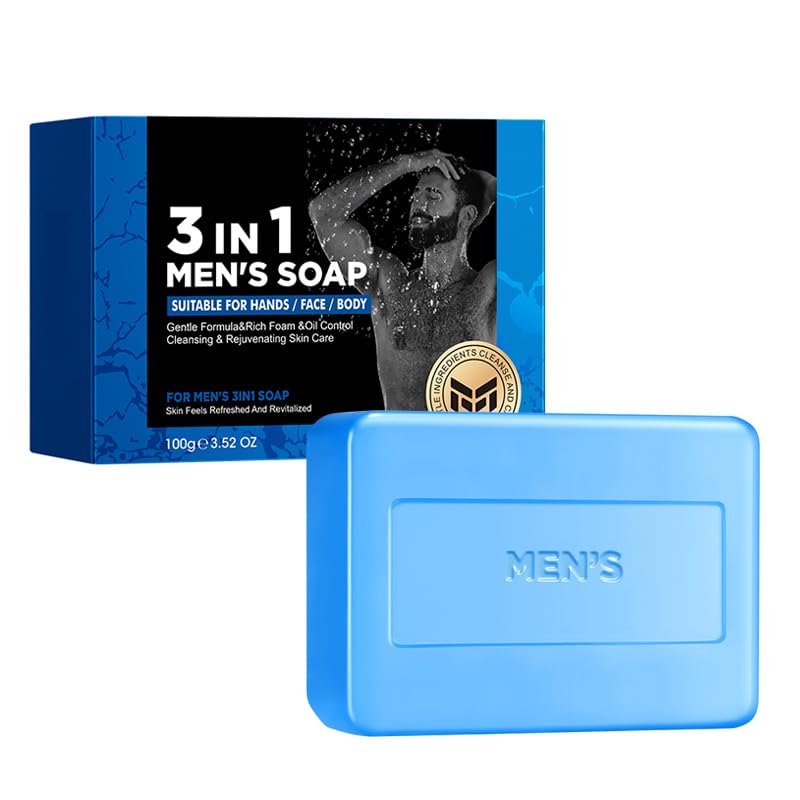 3 in 1 Bar Soap for Men Bar Cleanser for Body Face and Shaving Extra Gentle Body and