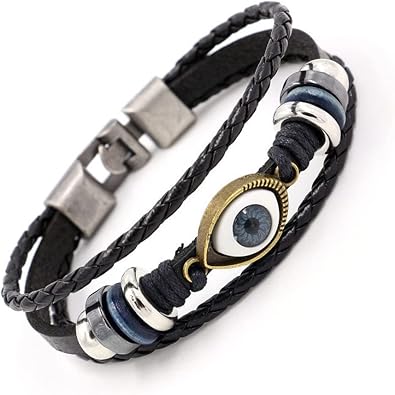Turkey Evil Eyes leather Bracelet Multi-Layer Evil Eyes braided Bracelet for Women Men Adjustable Blue Eye Beaded Bracelet Jewelry