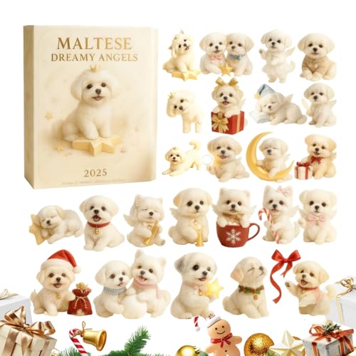 Adventskalender für Maltesische Hunde – Countdown-Kalender für Welpen, Weihnachten für Hunde, Acryl Anhänger Set | 24 Tage wiederverwendbar dekorativ 2D Malté Hund