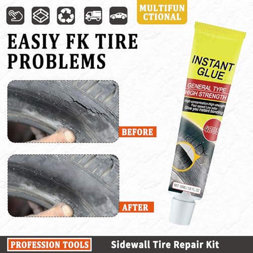 Image of Car Tire Repair Kit with 2 Tire Repair Glue,8 Tire Repair Plugs,Waterproof Tire Plug Glue for Quick Repair Tire Scuffs,Holes and Tears,Self-Service Screw in Tire Plugs for Most Cars