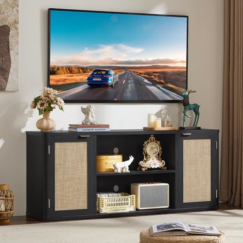 LEYAOYAO Rattan TV Stands for Living Room, Black - image 1