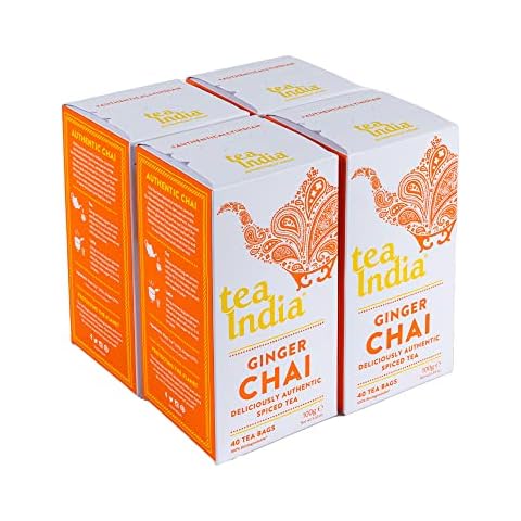 Tea India Ginger Chai 160 Tea Bags (4 Packs of 40 Biodegradable Tea Bags) Rainforest Alliance Certified Ginger Tea Bags Cover