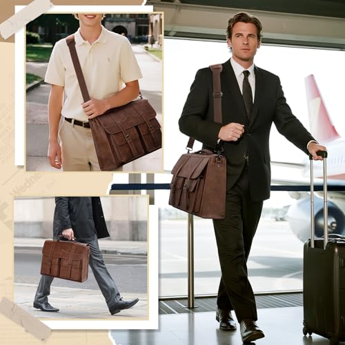Image of RAINSMORE Mens Messenger Bag 17 /18 Inch Vintage Leather Laptop Briefcase Large Satchel Computer Shoulder Bag