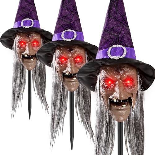 3-Pack Halloween Animatronic Witch Stakes – Outdoor Halloween Decorations with