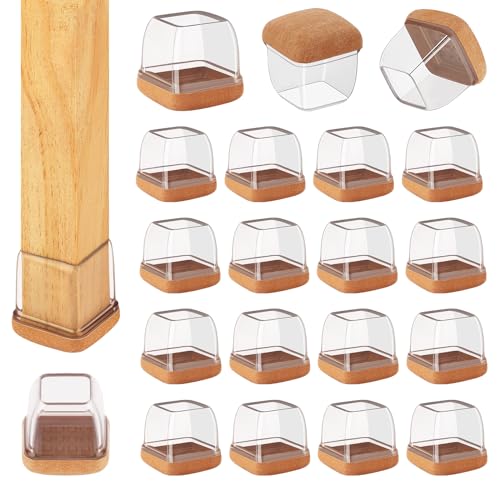 Jeaoouu 16 Stück Transparente Stuhlbeinkappen mit Filz